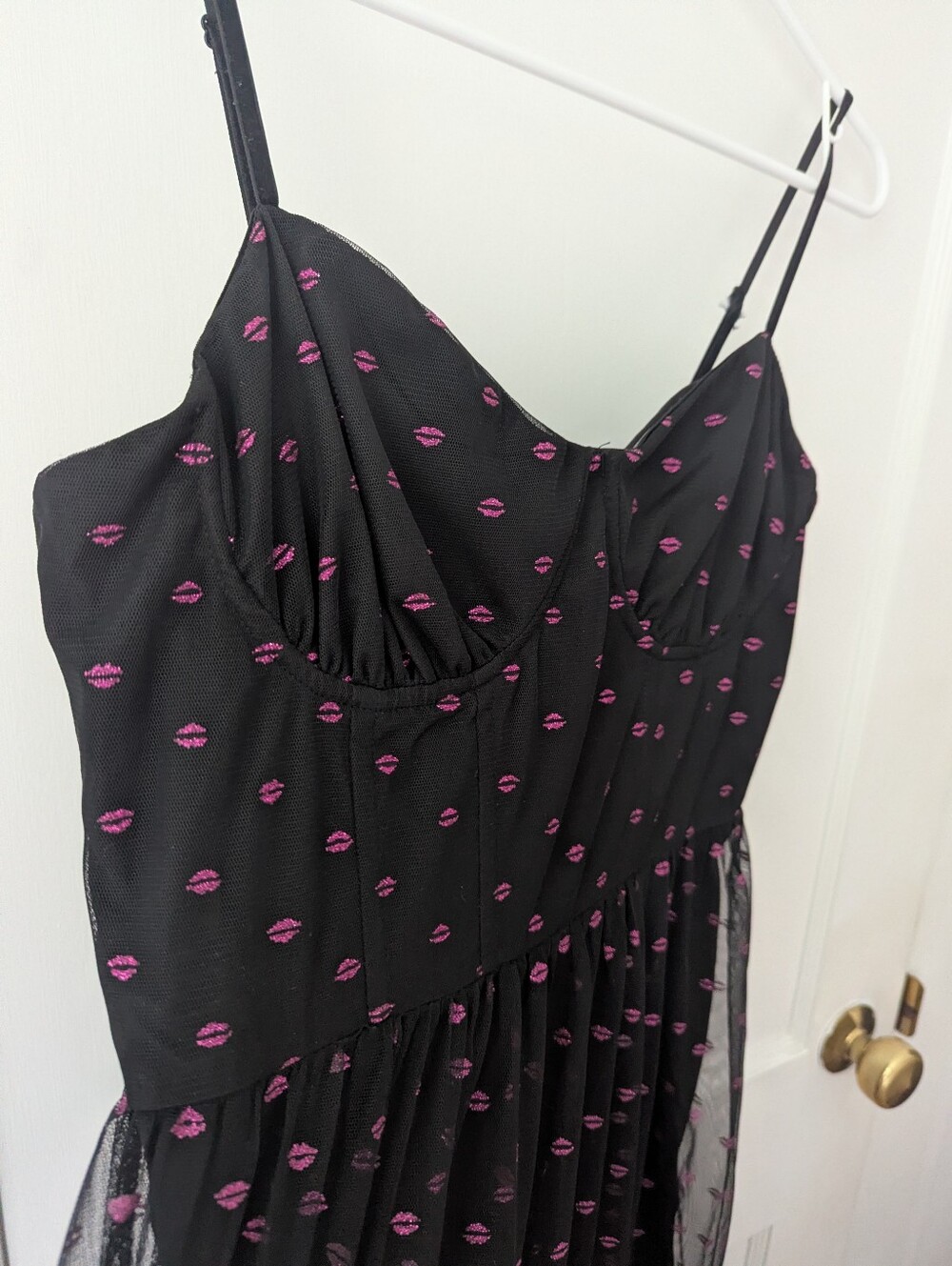 Betsey Johnson Black Tulle Lip Print Bustier Midi Dress Size 10 - Picture 6 of 11